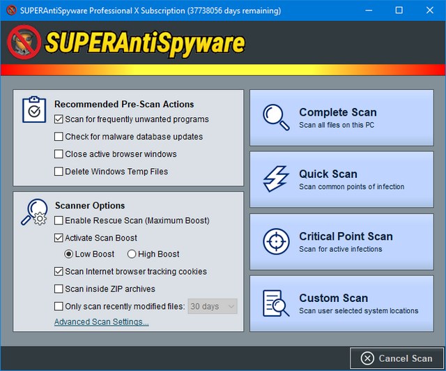 SUPERAntiSpyware Professional X