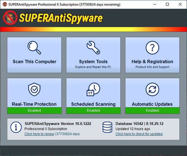 SUPERAntiSpyware Professional X 10.0.1222